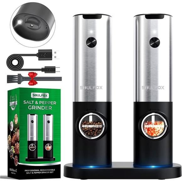 Electric Salt and Pepper Grinder Set w/ USB Rechargeable - Adjustable Coarseness